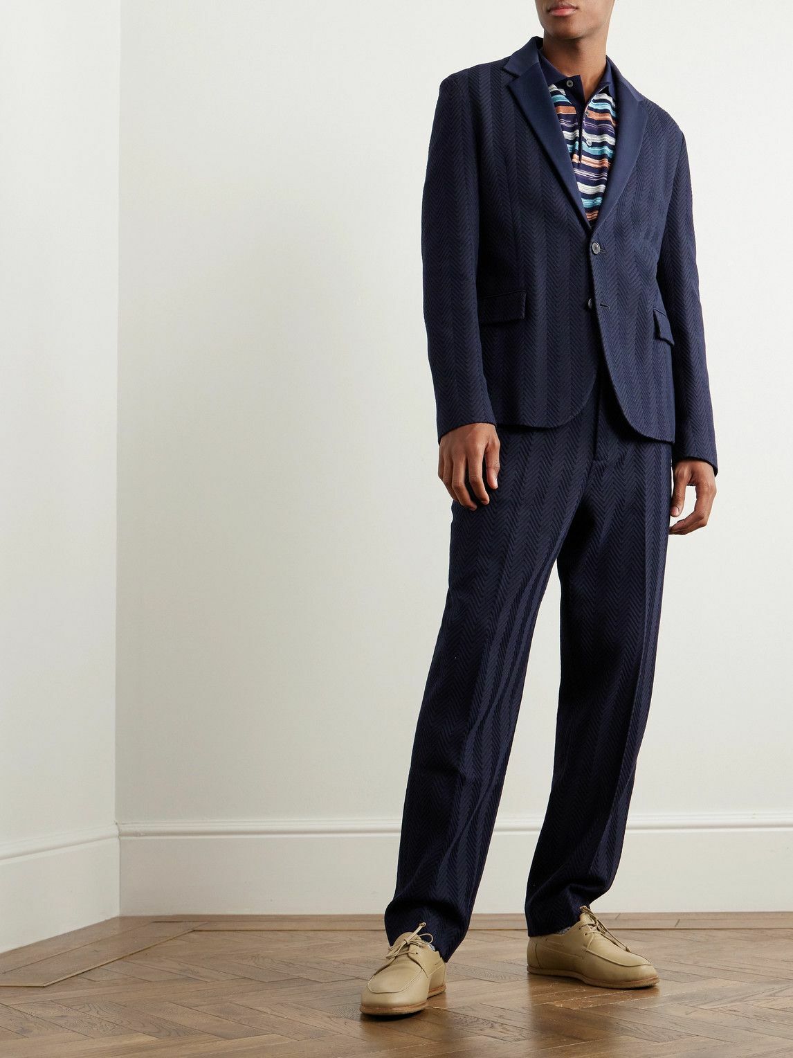 Missoni - Zigzag Cotton-Blend Jacquard Suit Jacket - Blue Missoni - Zigzag Cotton-Blend Jacquard Suit Jacket - Blue