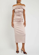 Talbot Runhof Gathered Satin Midi Dress Light Pink
