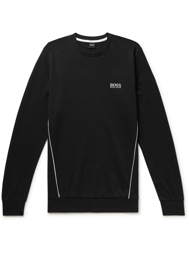 Photo: Hugo Boss - Logo-Embroidered Cotton-Blend Jersey Sweatshirt - Black