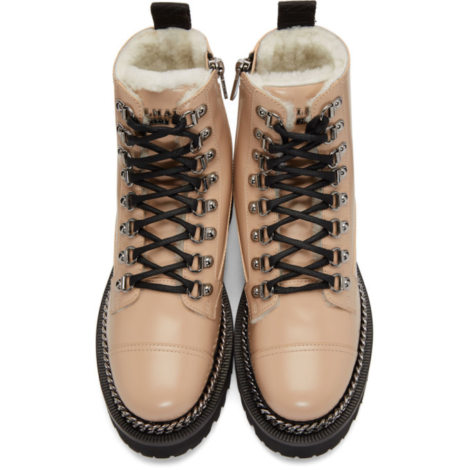 Balmain Taupe Fur Army Boots