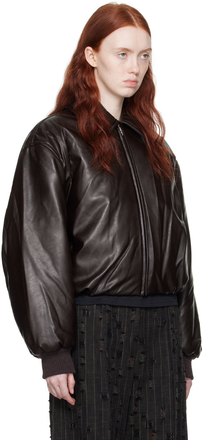 Acne Studios Brown Coated Faux-Leather Bomber Jacket Acne Studios