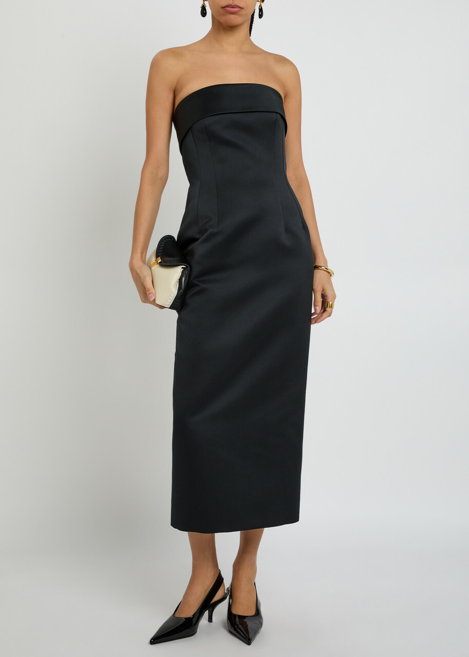 Emilia Wickstead Keeley Strapless Satin Midi Dress Black