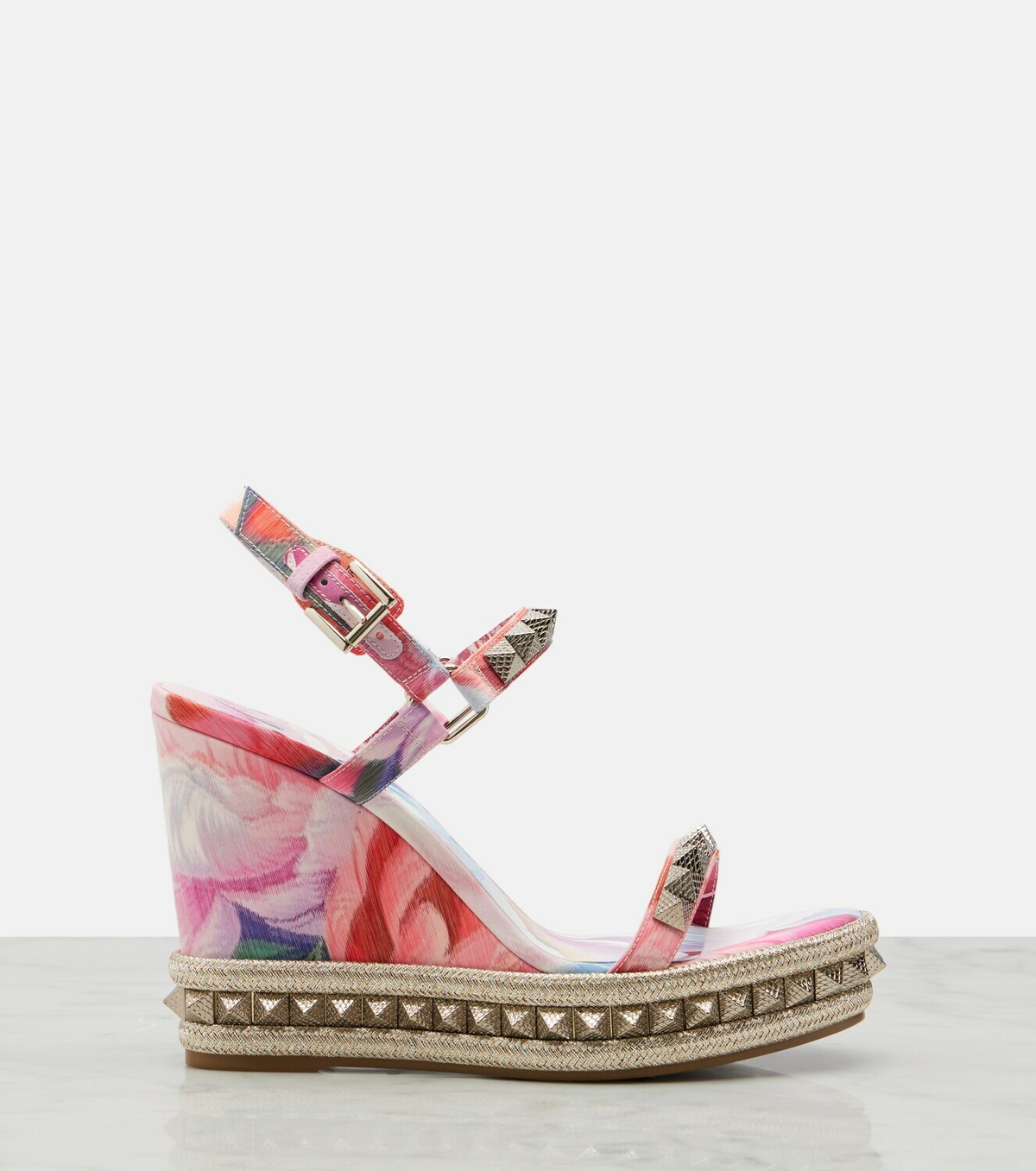 Christian Louboutin Pyra Clou studded floral chiné espadrille wedges