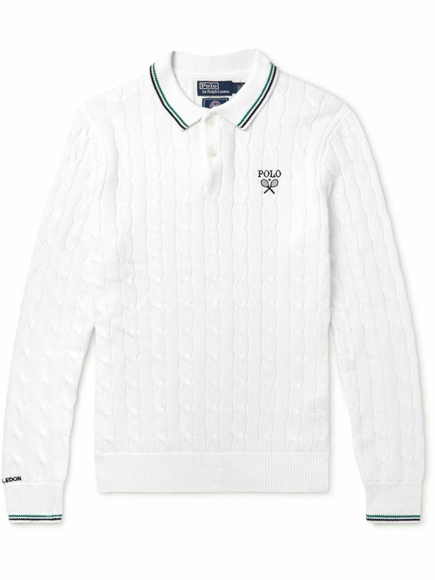 Photo: Polo Ralph Lauren - Wimbledon Logo-Embroidered Cable-Knit Sweater - White