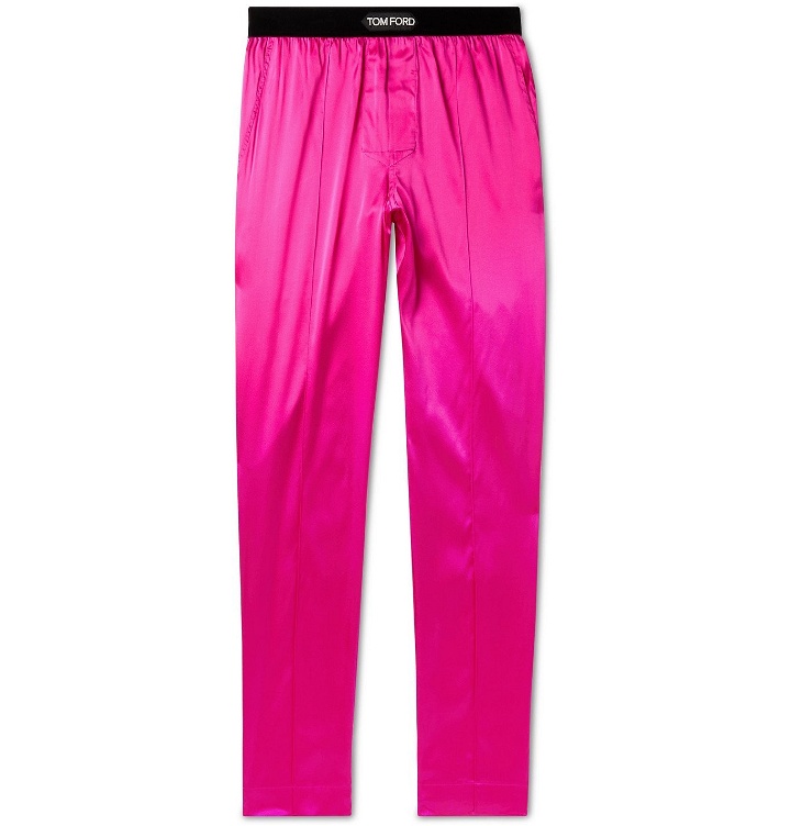 Photo: TOM FORD - Velvet-Trimmed Stretch Silk-Satin Pyjama Trousers - Pink