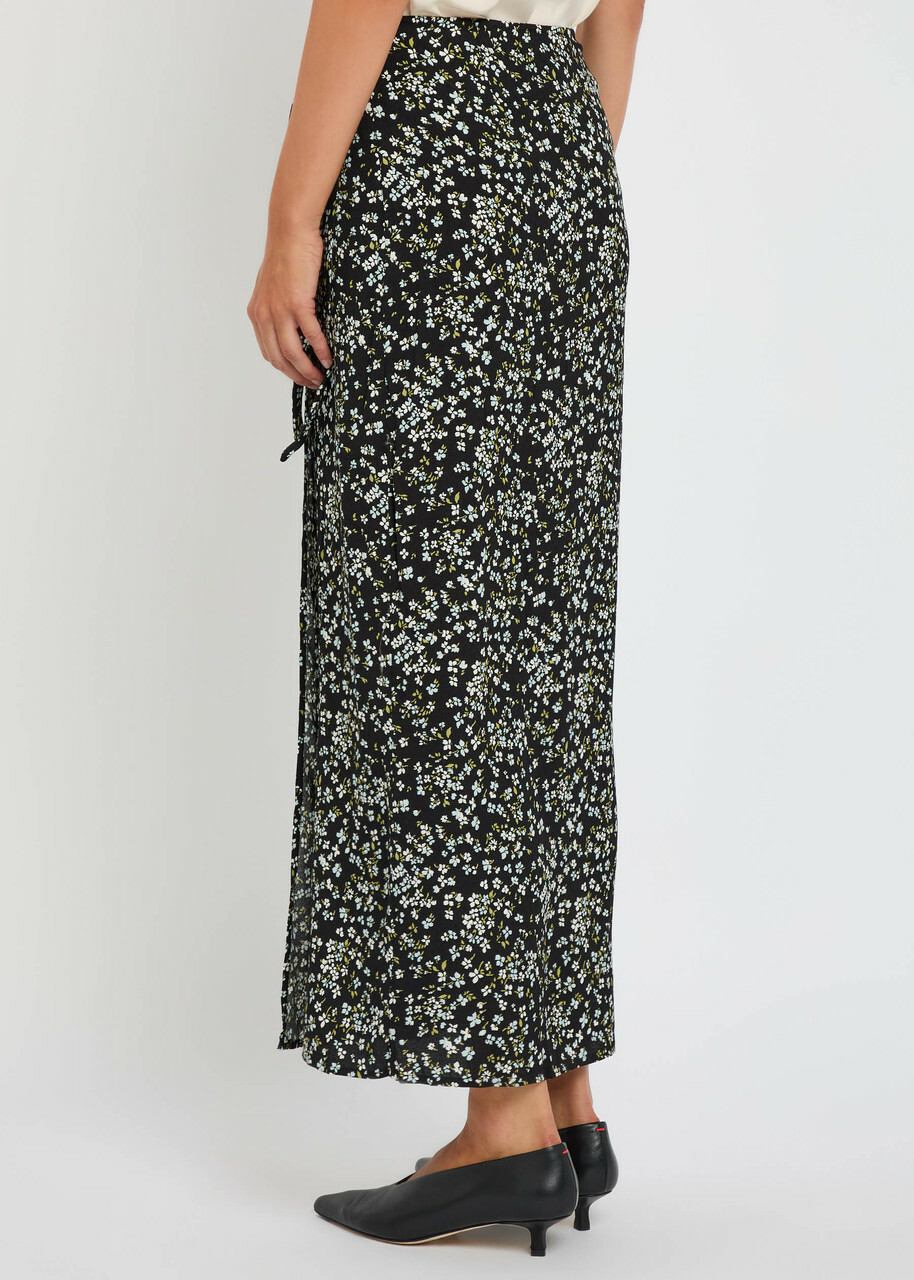 Reformation Opal Floral-print Crepe Midi Wrap Skirt Black