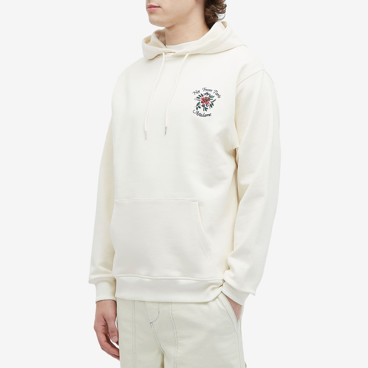 【DROLE DE MONSIEUR】 Logo Embroidery Flower Hoodie Cream Drôle de Monsieur Men's Flowers Slogan Hoodie in Cream Drôle