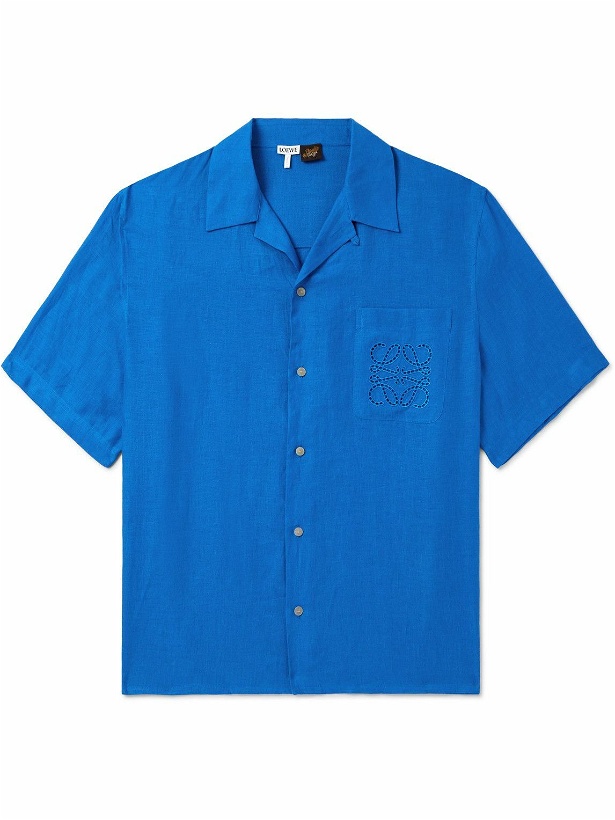 Photo: LOEWE - Paula's Ibiza Convertible-Collar Logo-Embroidered Linen Shirt - Blue