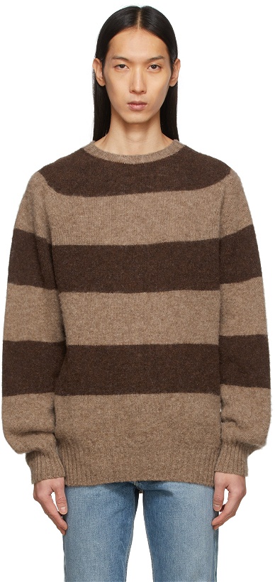 Photo: YMC Brown & Taupe Lambswool Suedehead Sweater