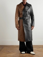Marni - Double-Breasted Belted Two-Tone Croc-Effect Leather Coat - Black