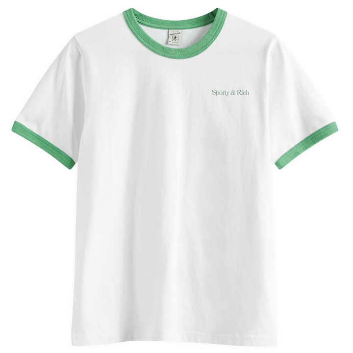 Photo: Sporty & Rich Women's Serif Logo Ringer T-Shirt in White