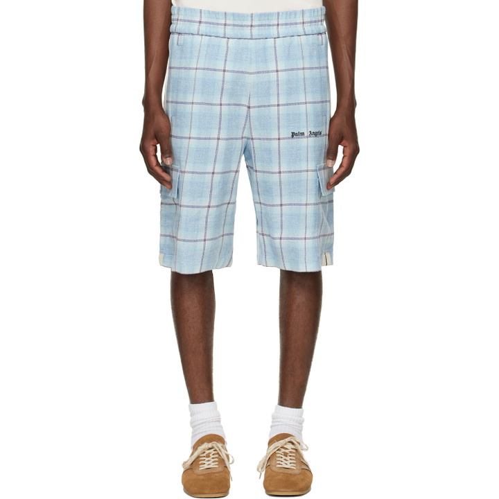 Photo: Palm Angels Blue Logo Check Cargo Shorts