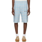 Palm Angels Blue Logo Check Cargo Shorts