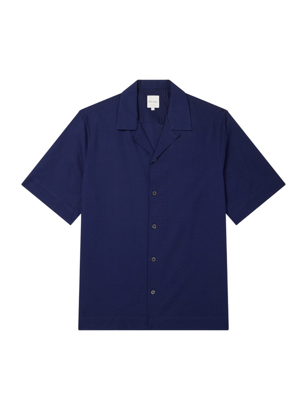 Photo: Paul Smith - Camp-Collar Cotton-Seersucker Shirt - Blue