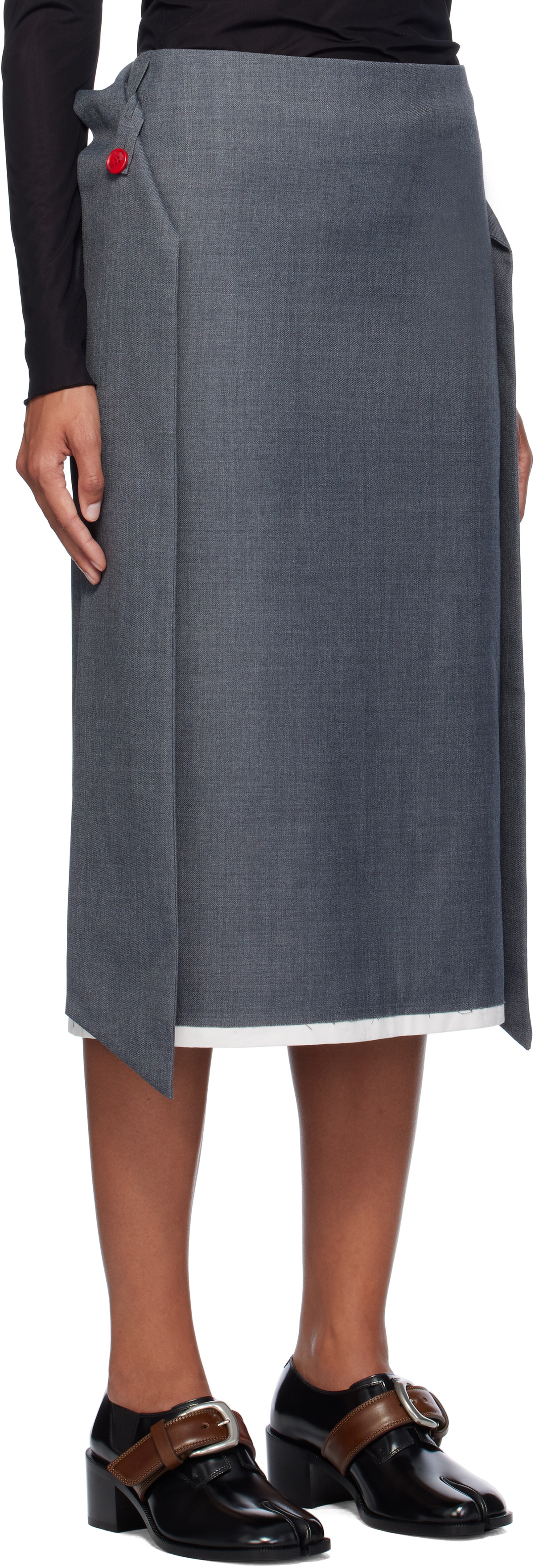 AO Yes Gray Low Waist Knot Straight Midi Skirt