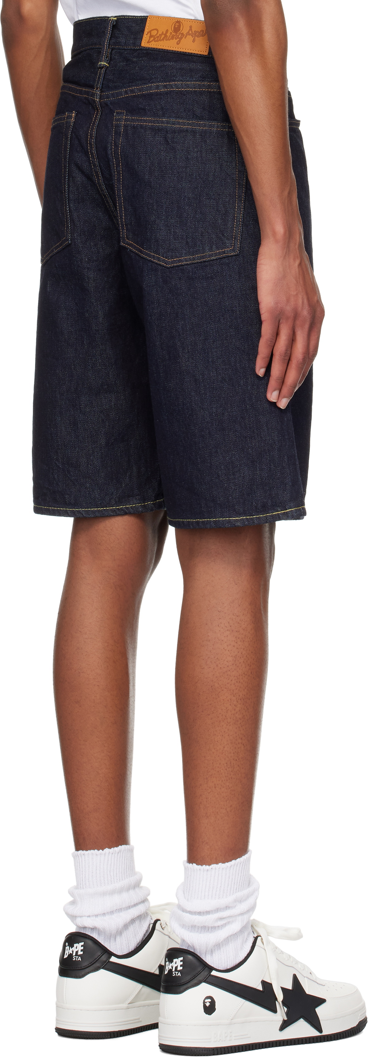 BAPE Navy Shark Denim Shorts A Bathing Ape