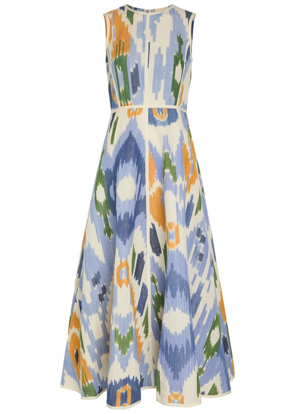 Photo: Emporio Sirenuse Clodette Printed Cotton and Linen-blend Midi Dress Blue