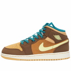 Air Jordan 1 Mid SE SNSL BG Sneakers in Cacao Wow/Luminous Green