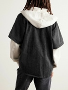 Satoshi Nakamoto - Distressed Cotton Jersey-Trimmed Denim Hooded Jacket - Black