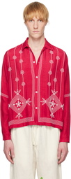 HARAGO Red & White Beadwork Shirt
