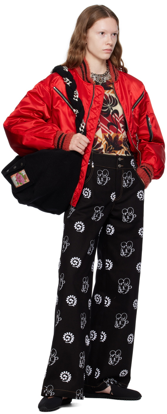 Chopova Lowena Red Beaded Bomber Jacket