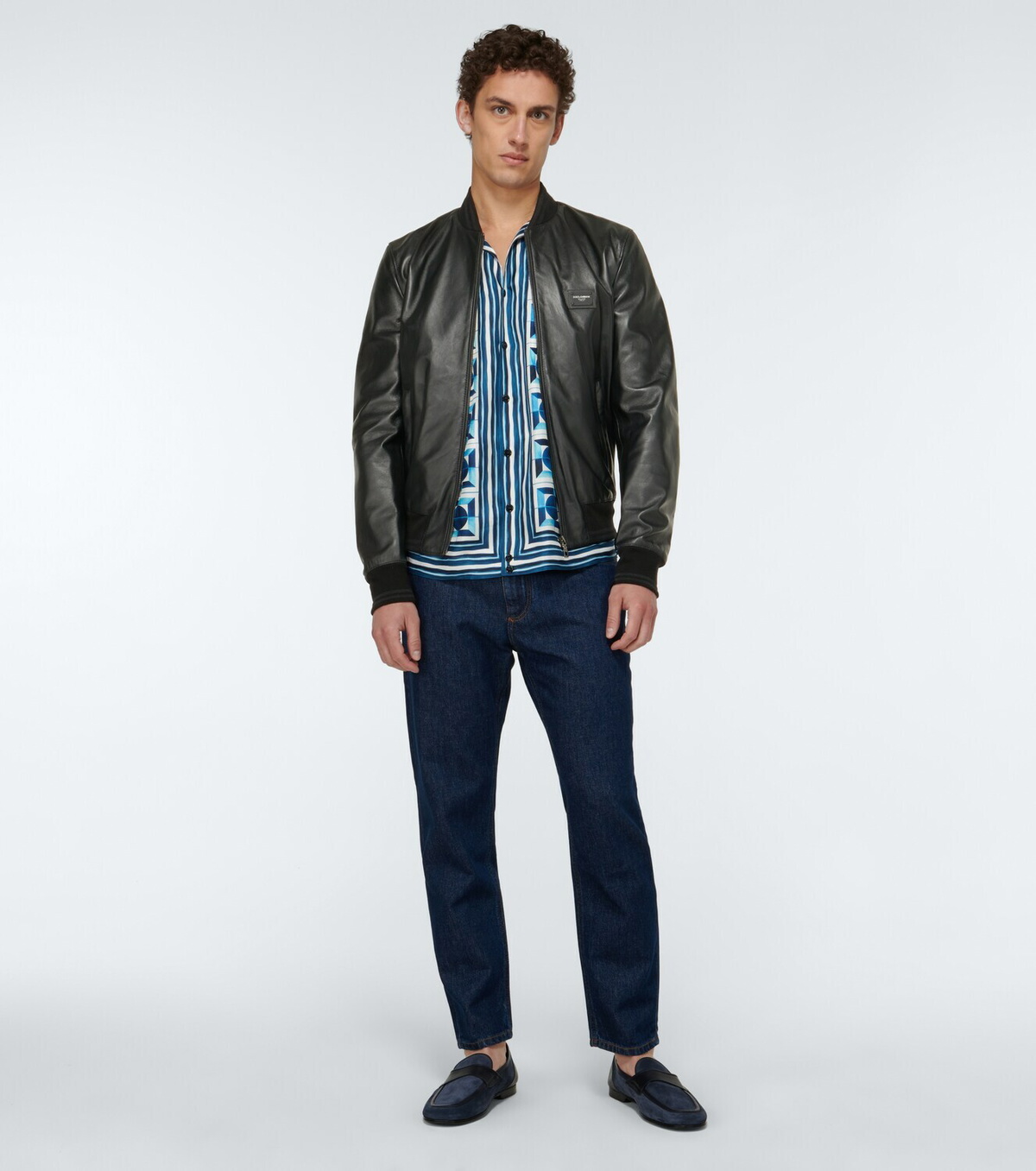 Dolce&Gabbana - Leather bomber jacket with branded plate Dolce