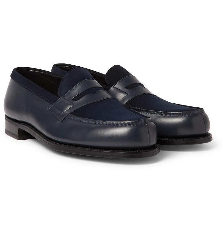 Photo: J.M. Weston - Leather and Suede Penny Loafers - Men - Midnight blue