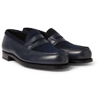 J.M. Weston - Leather and Suede Penny Loafers - Men - Midnight blue