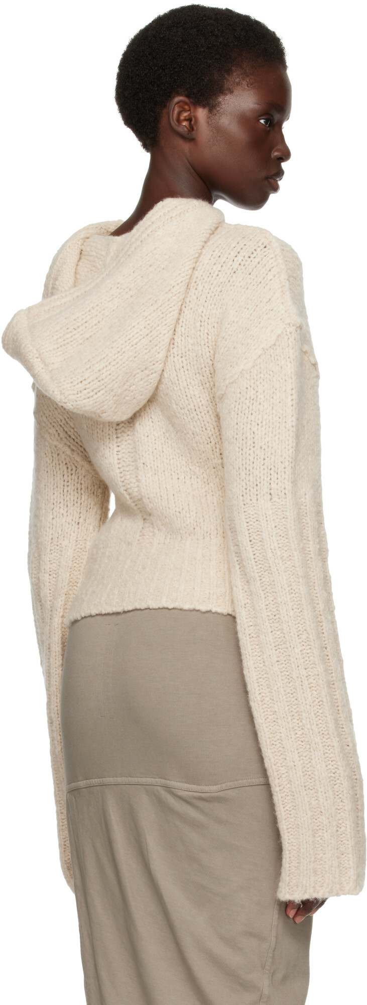 Rick Owens Off-White Tower Pullover Cropped Hoodie