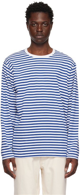 Photo: nanamica Blue & White Striped Long Sleeve T-Shirt
