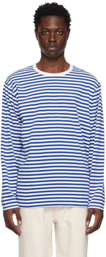 Photo: nanamica Blue & White Striped Long Sleeve T-Shirt