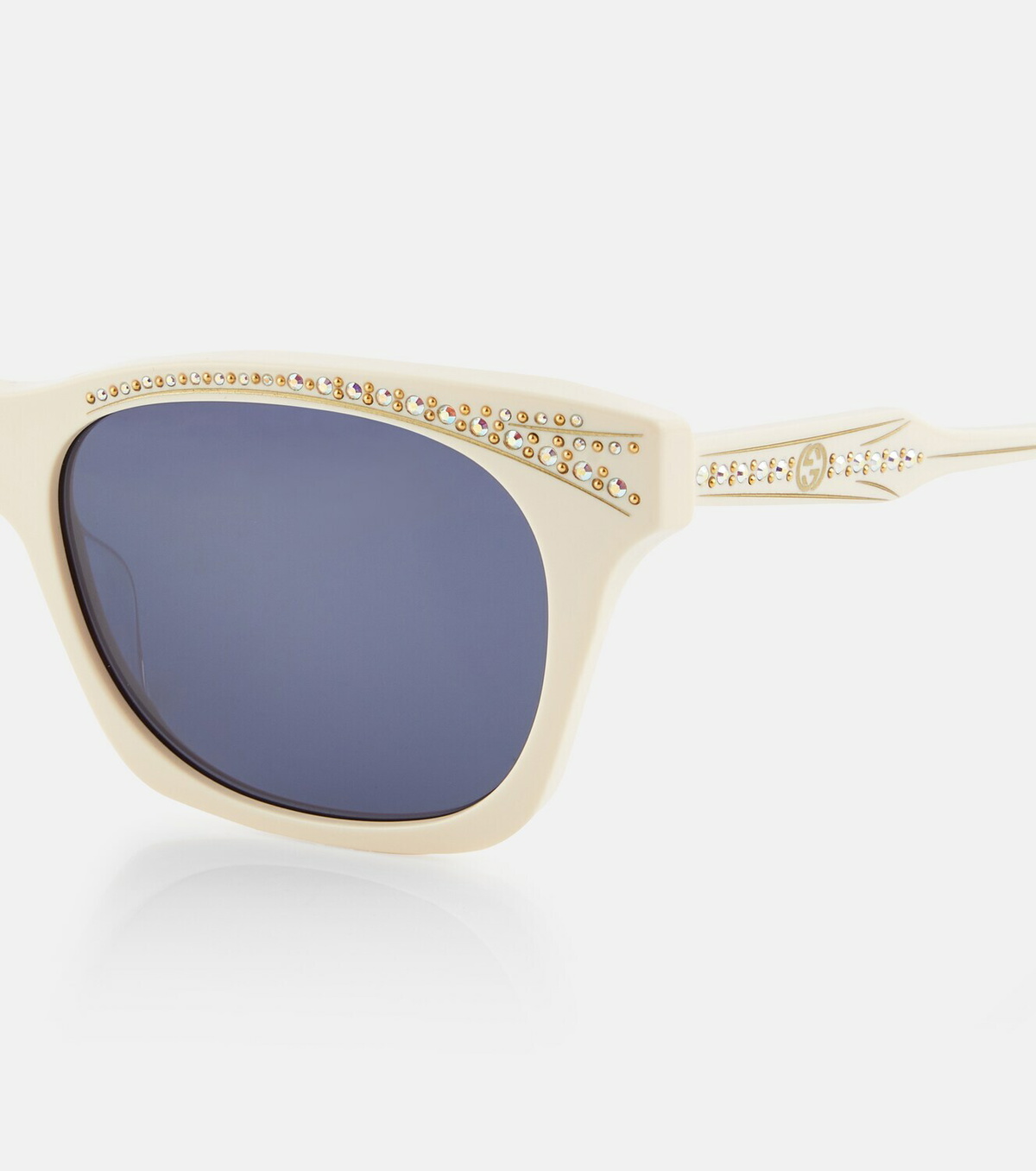 Embellished Rectangular Sunglasses in White - Gucci