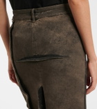Rick Owens Sliced distressed denim midi skirt