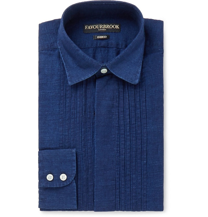 Photo: Favourbrook - Bib-Front Double-Cuff Cotton-Poplin Shirt - Blue