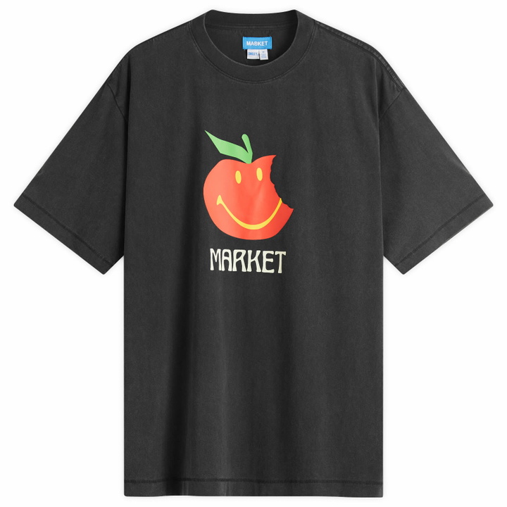Photo: MARKET Men's Smiley Honeycrisp T-Shirt in Washed-Black