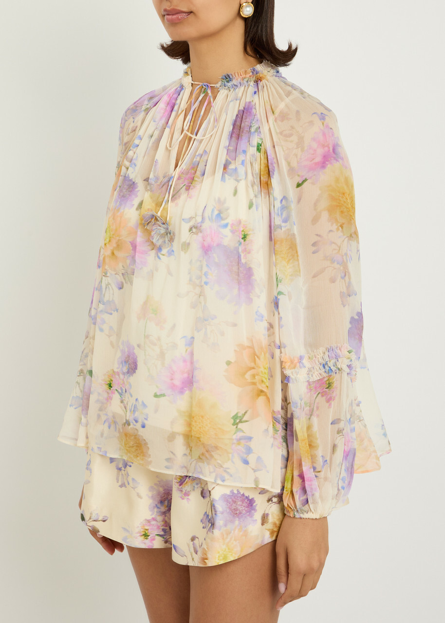 Zimmermann Luna Floral-print Georgette Blouse Cream