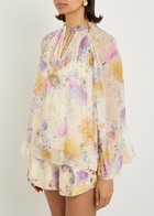 Zimmermann Luna Floral-print Georgette Blouse Cream