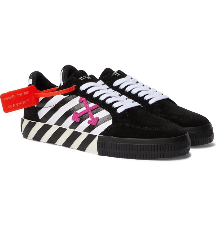 Photo: Off-White - Striped Canvas and Suede Sneakers - Black