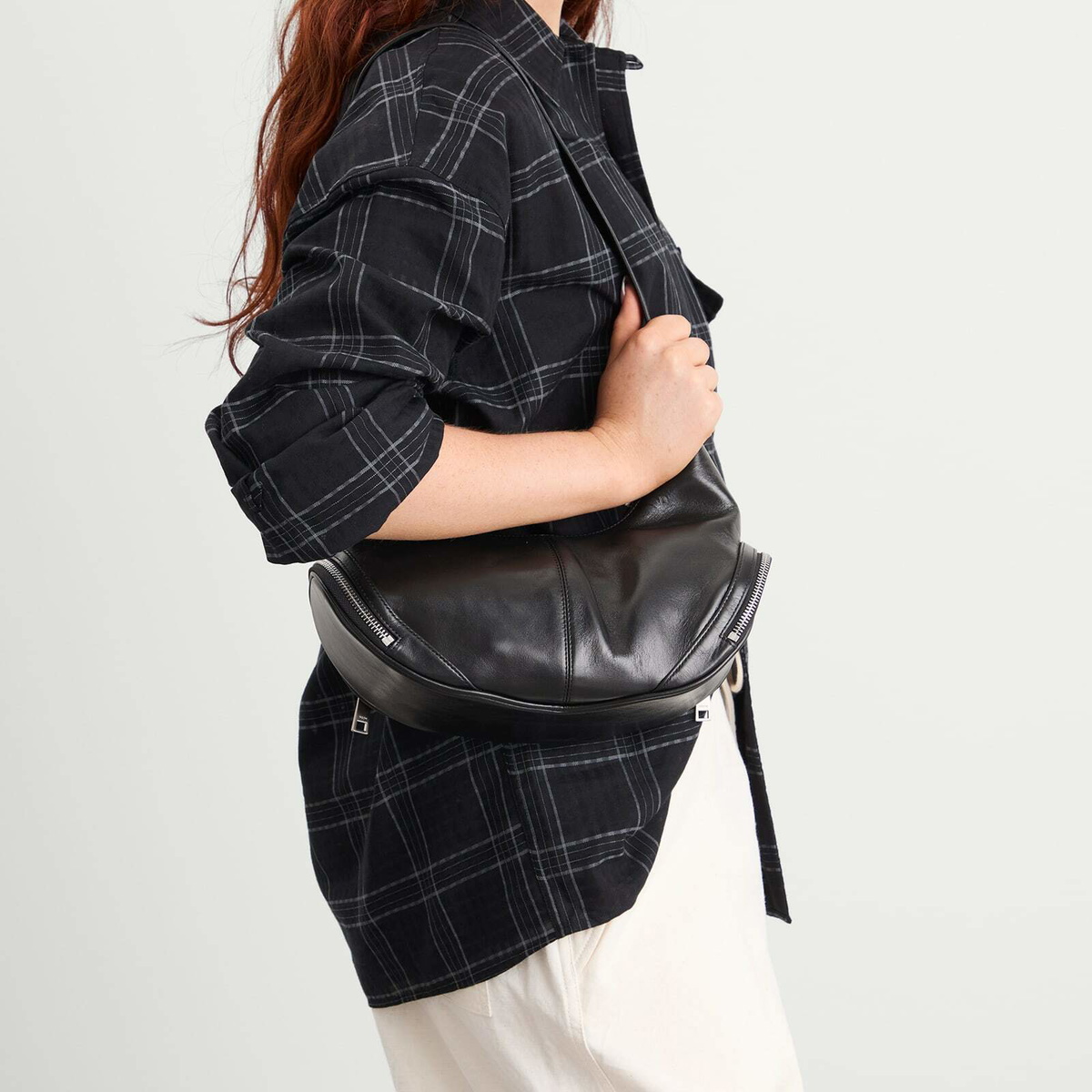 OSOI Women's Cargo Hobo Bag in Stone Black 