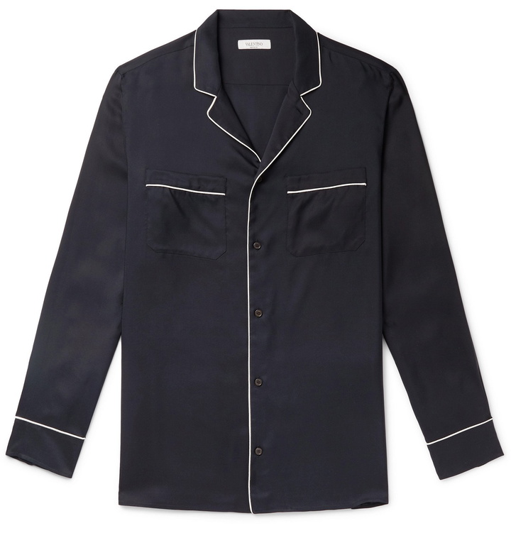 Photo: Valentino - Piped Silk-Twill Shirt - Blue