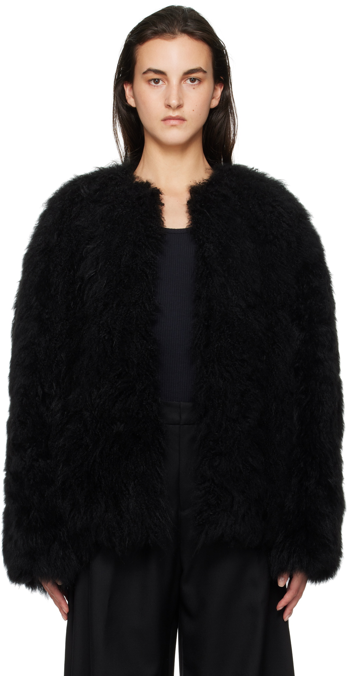 WOOYOUNGMI Black Oversized Fur Jacket