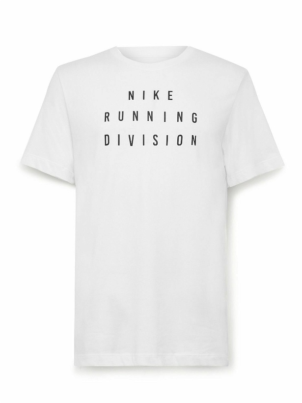 Photo: Nike Running - Run Division Logo-Print Cotton-Blend Dri-FIT T-Shirt - White