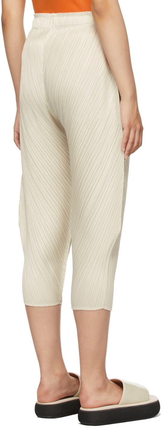 Pleats Please Issey Miyake Beige Leaf & Spice Trousers Pleats