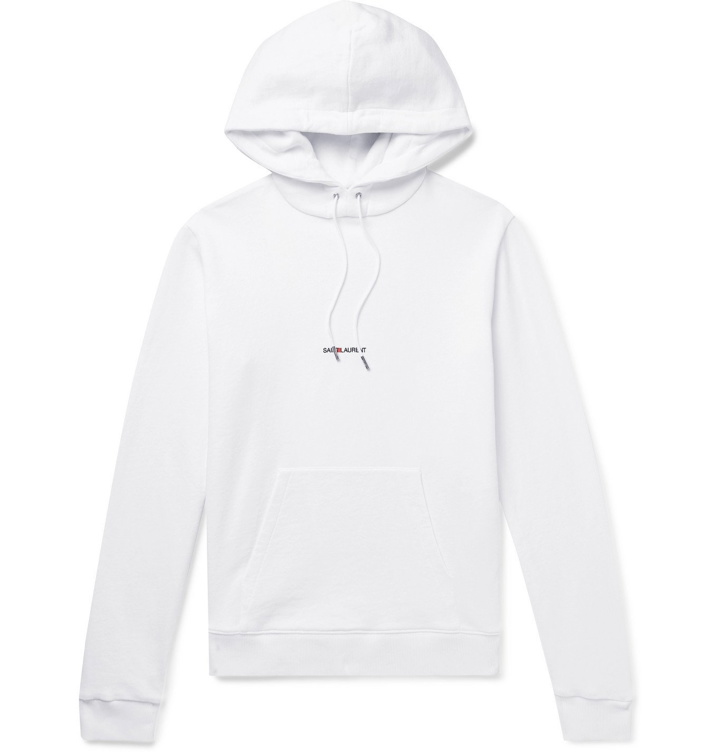 Photo: SAINT LAURENT - Slim-Fit Logo-Print Loopback Cotton-Jersey Hoodie - White