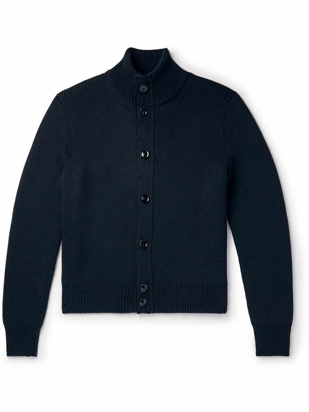 Photo: TOM FORD - Ribbed Wool and Silk-Blend Cardigan - Blue