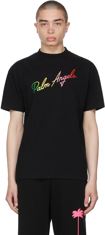 Photo: Palm Angels Black Multicolor Logo T-Shirt