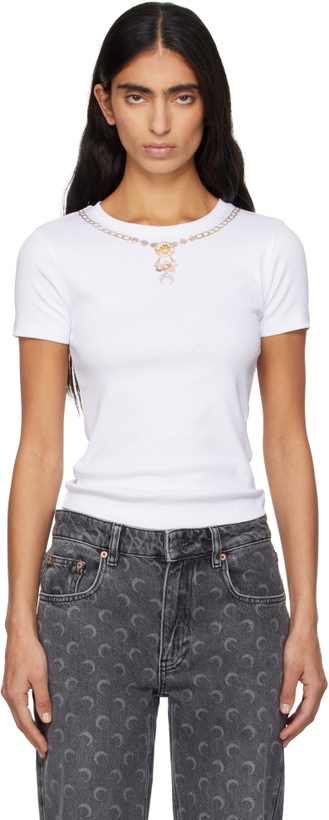 Photo: Marine Serre White Trompe L'Oeil Jewelry Jersey Baby Fit T-shirt