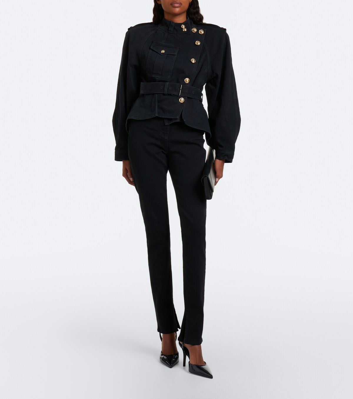 Balmain Belted asymmetric denim jacket
