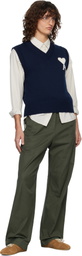 AMI Paris Navy Wool & Cotton Sleeveless Ami de Coeur Vest