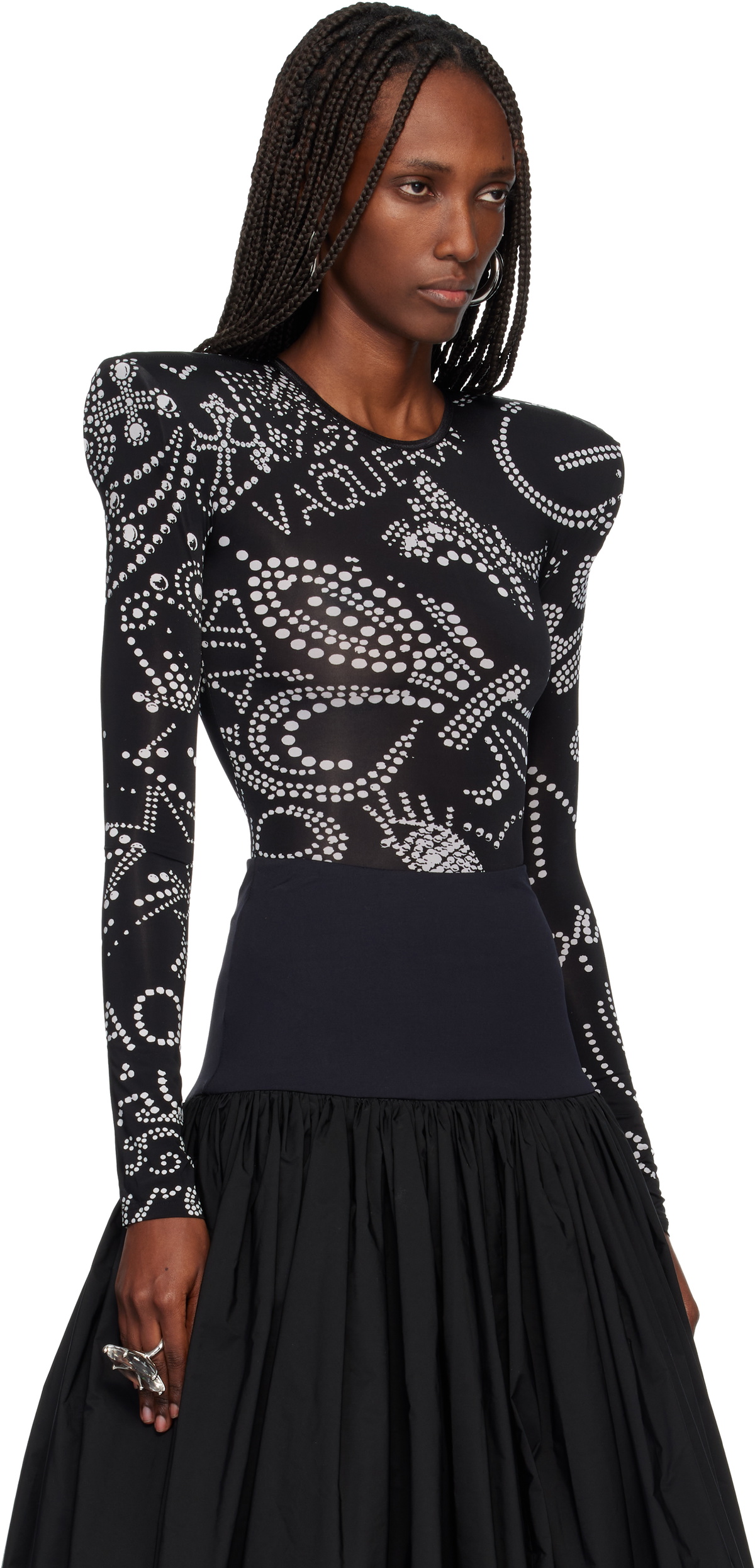 VAQUERA Black Shoulder Pad Bodysuit
